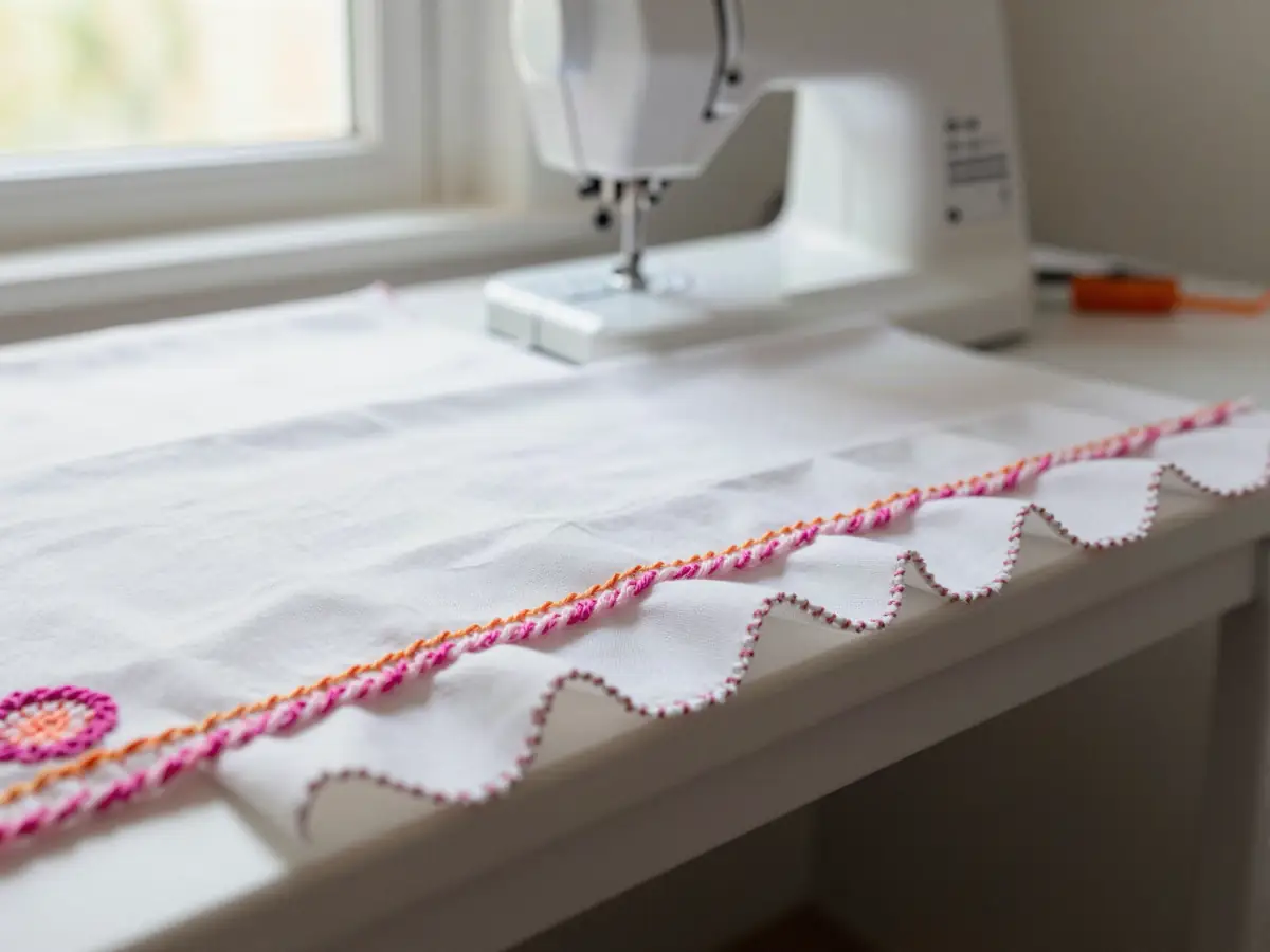 Decorative picot edge sewn with variegated thread