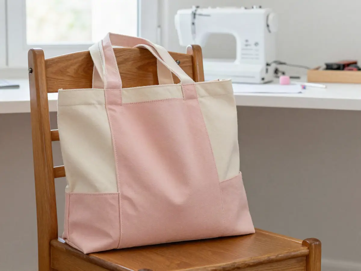 Finished tote bag with neatly serged seams