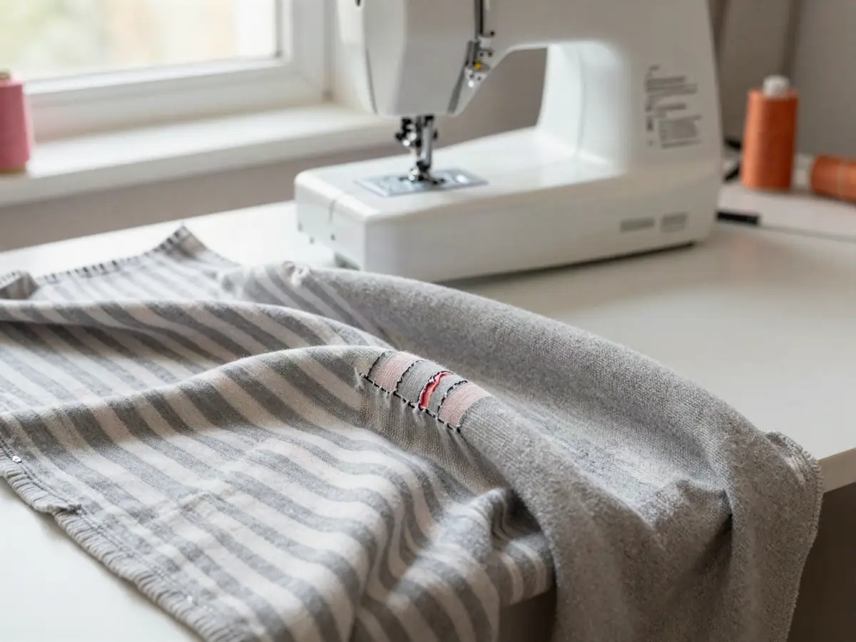 Wavy, stretched serger seam on knit fabric